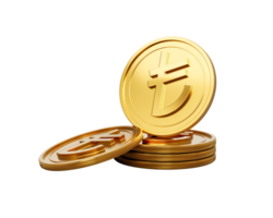3d Stack Of Golden Turkish Lira Coins Shiny Rounded Coins Stack 3d Illustration png