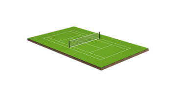 3D Green Grass Tennis Court Field With Net And White Lines Marking Boundaries 3D Illustration png