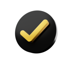 3d Golden Shiny Check Mark Symbol With Rounded Black Icon 3d Illustration png