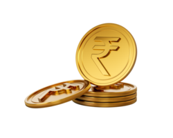 3d Stack Of Golden Indian Rupee Coins Shiny Rounded Coins Stack 3d Illustration png