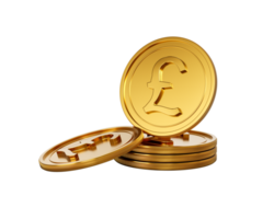 3d Stack Of Golden British Pound Coins Shiny Rounded Coins Stack 3d Illustration png