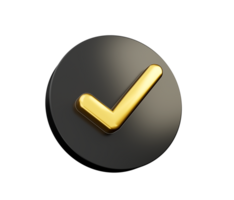 3d Golden Shiny Check Mark Symbol With Rounded Black Icon 3d Illustration png