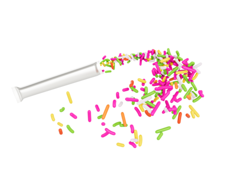 bunt Sträusel fließend Kommen im das Luft, verschütten aus von Silber leeren Paket 3d Illustration png