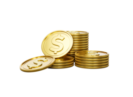 3d Stack Of Golden US Dollar Coins Shiny Rounded Coins Stack 3d Illustration png
