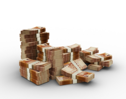 Stack of 200 South African Rand notes. 3D rendering of bundles of banknotes isolated on a transparent background png