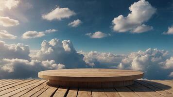 Beautiful natural podium backdrop for displaying products with dreamy sky background, romantic scene. . photo