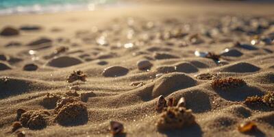 Sand beach of sunny day with bokeh background. . photo
