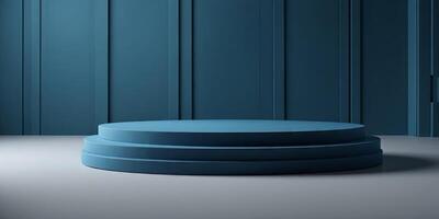 Minimalistic abstract scene background, blue podium for product ad Flawless. . photo