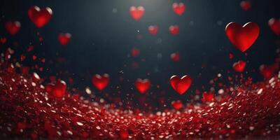 Romantic Background with Bright Red Hearts. . photo