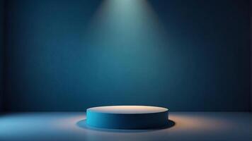 Blue background for product presentation with shadows and light Empty round podium Mockup. . photo