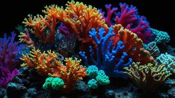 colourful fluorescent corals isolate on black background. photo