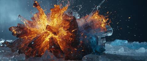 Exploding on ice Fire and ice concept Good and evil Hot and cold Exploding fire Exploding ice. photo