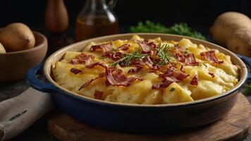 french tartiflette, potato, bacon and reblochon. photo