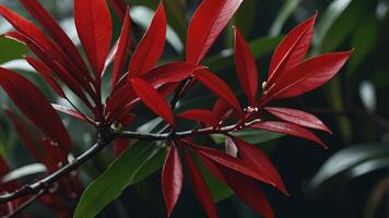 beautiful red leaves of syzygium hancei species of lillipillies Creative banner Copyspace image. photo