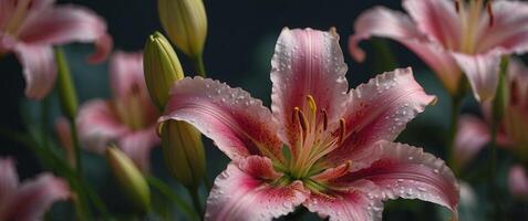 Close up of a pink lily with a soft focus background. photo
