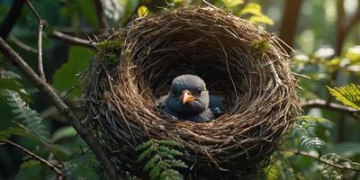 bird babies inside the nest in the forest. photo