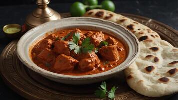 Chicken tikka masala with naan bread, fresh foods in minimal style. photo
