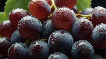 Close up of fresh grapes with water drops, top view. photo