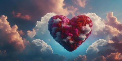 Colorful Valentine's Day A Beautiful Heart Floating Among the Clouds, Creating a Dreamy and Abstract Background for the Celebration of Love. photo