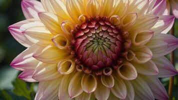 Capture the mesmerizing beauty of a dahlia bloom epitomizing the passion of garden enthusiasts as they transition through spring and summer adorning parks and gardens with their natural cha. photo