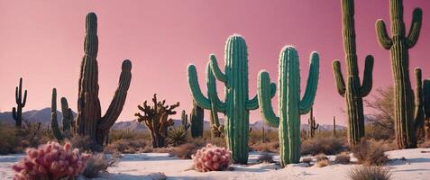 Cactus shaped like ice cream with pink background in whimsical concept art. photo