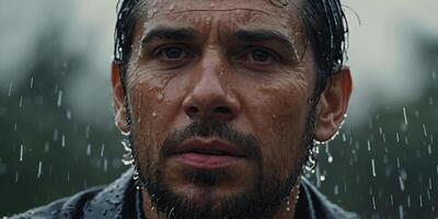 A close up of a man with a wet face Suitable for various uses. photo