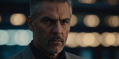 A close up of a man with a serious expression Suitable for business concepts. photo