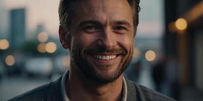 A close up of a man with a smile on his face, suitable for various projects. photo
