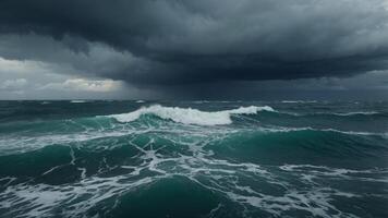 The ocean with stormy clouds and churning waves. photo