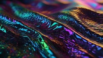 Vibrant Holographic Surface An imaginative display of colorful, reflective folds resembling a fine mesh. photo