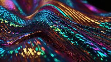 Vibrant Holographic Surface An imaginative display of colorful, reflective folds resembling a fine mesh. photo