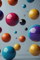 Abstract minimalist background design with colorful spheres. photo