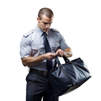 Security officer inspecting a bag as part of a security check png