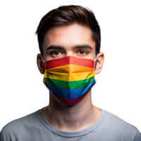 Man wearing a rainbow-colored face mask png