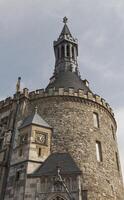 Aachen. Cologne - Germany 24-08-2021. Fragment of cathedral tower in Aachen. Vertical photo