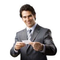 Business professional smiling while reading a document, indicating positive news or a successful outcome in a business setting. png