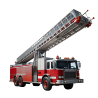 Fire truck with an extended ladder, representing firefighting, emergency response, and rescue operations. png