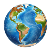 Globe with detailed ocean currents, highlighting water movement png