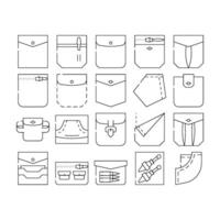 Patch Pocket Clothes Collection Icons Set vector