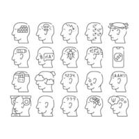 Neurosis Brain Problem Collection Icons Set vector