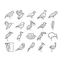 Bird Flying And Eggs In Nest Icons Set vector
