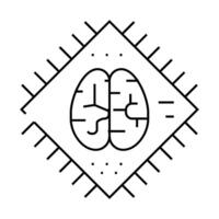 brain microchip artificial intelligence line icon illustration vector