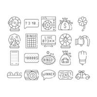 Raffle Lottery Game Collection Icons Set vector