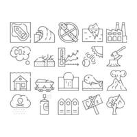 Global Warming Problem Collection Icons Set vector