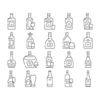glass bottle alcohol container icons set vector