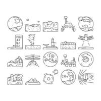 mars planet science space cosmos icons set vector
