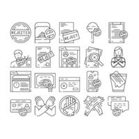 reject deny document cancel icons set vector