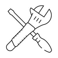 screwdriver and wrench tool work line icon illustration vector