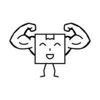 strong cardboard box character line icon illustration vector