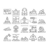 marine engineering ship icons set vector